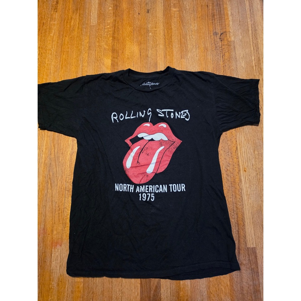 Rolling Stones Women Large Black North American Tour 1975 Band Graphic T-Shirt